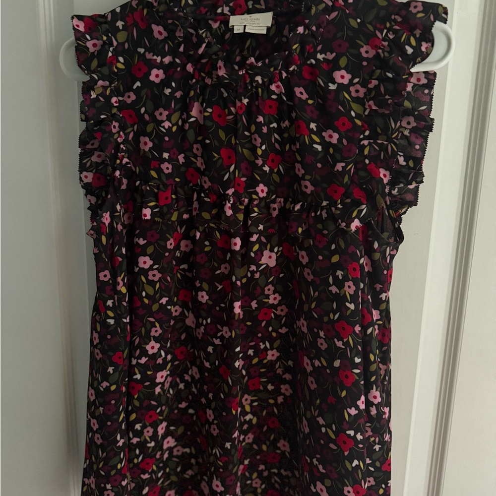 kate spade Black Floral Ruffle Sleeve Camisole with Pink & Red Flowers